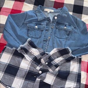 Cato Blue Jean Jacket with Plaid Accents